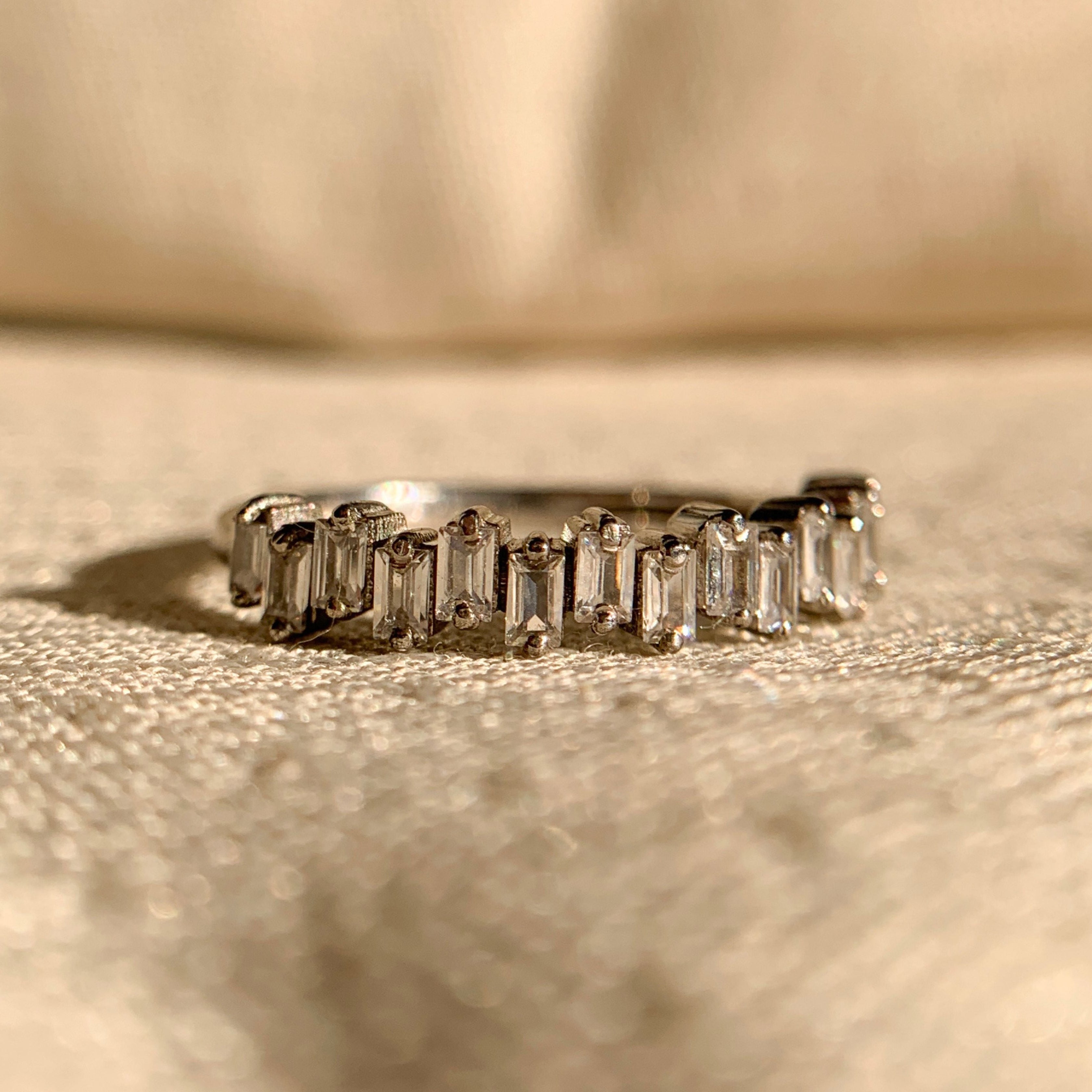 Zig Zag Baguette Cut Diamond Half Eternity Wedding Band in white gold